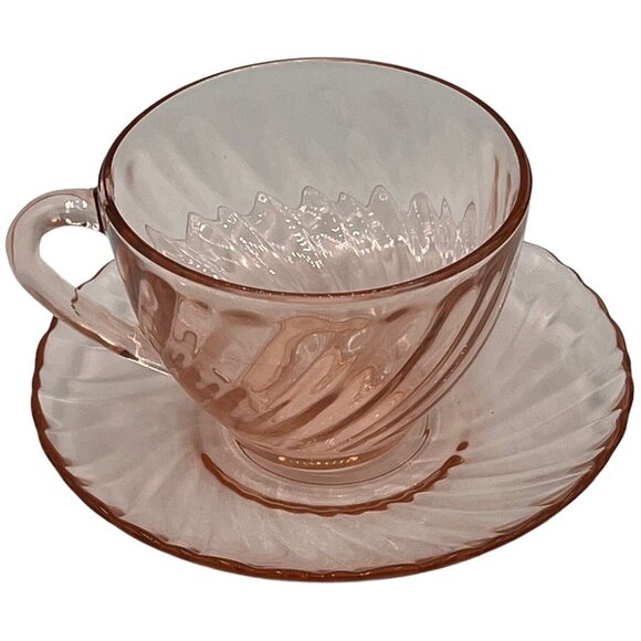 Arcoroc France Luminarc Rosaline Pink Swirl Cup & Saucer Cup 3 1/2 Saucer 5 1/2" - Picture 4 of 16